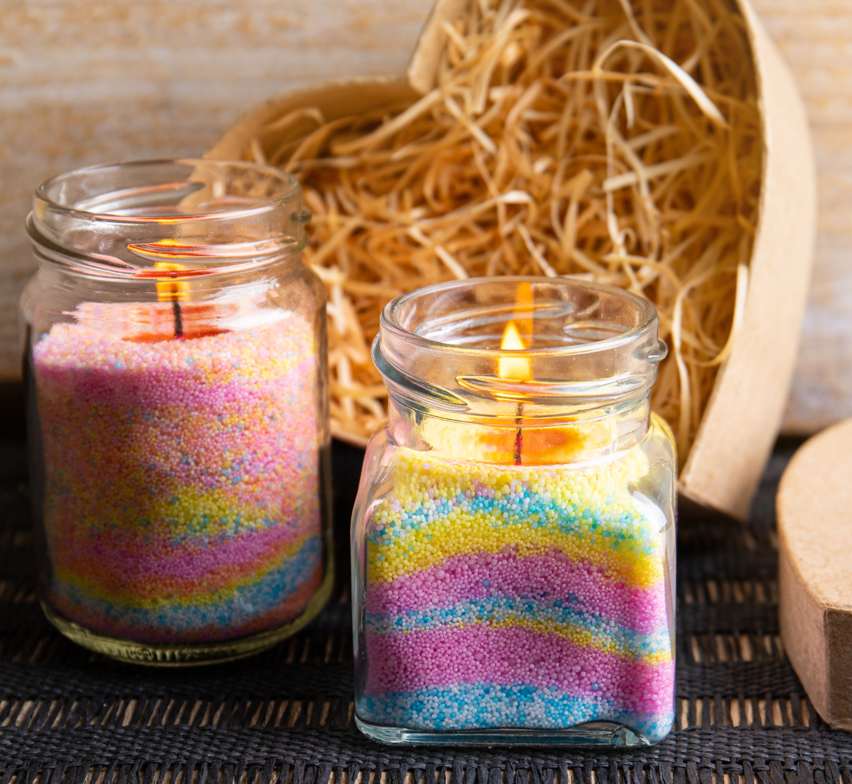 Candle jars with flames
