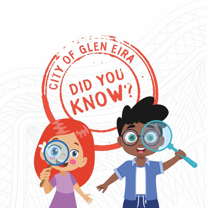 City of Glen Eira animation, saying 'Did you know?' with a cartoon of a boy a girl looking through a magnifying glass. 